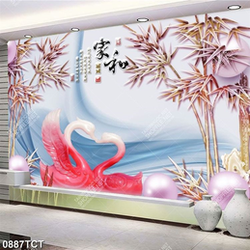 Tranh gỉa ngọc chim thiên nga và cây tre