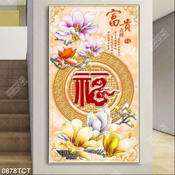 Tranh tài lộc hoa mộc lan và chữ thư pháp