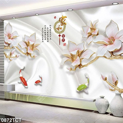 Tranh 3D hoa mộc lan nền lụa