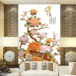 Tranh điêu khắc đá hoa mẫu đơn