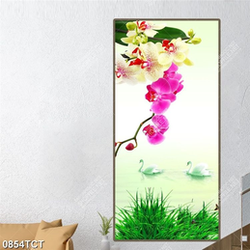 Tranh hoa lan và chim thiên nga