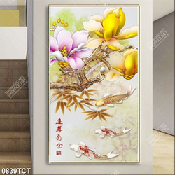Tranh hoa mộc lan và cá chép