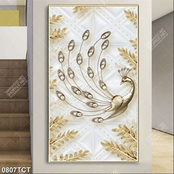 Tranh lụa chim công vàng