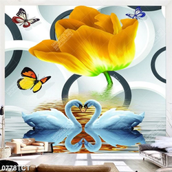 Tranh hoa tulip và chim thiên nga