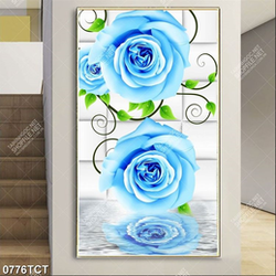 Tranh hoa hồng xanh nền 3D