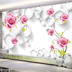 Tranh hoa hồng nền ô tròn 3D