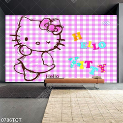 Tranh hello kitty nền carô