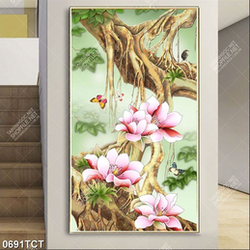 Tranh hoa mộc lan và cây