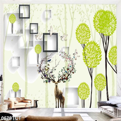 Tranh 3D cây và hươu