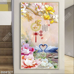 Tranh đôi chim thiên nga và hoa mộc lan