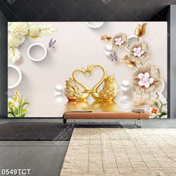 Tranh 3D chim thiên nga và hoa