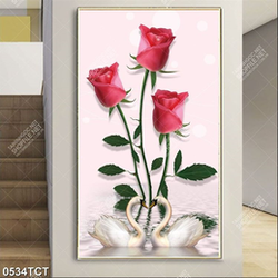 Tranh hoa hồng và chim thiên nga