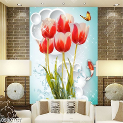 Tranh hoa tulip và cá Koi