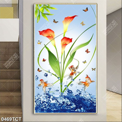 Tranh hoa rum và cá 4 đuôi