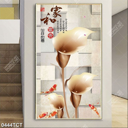 Tranh 3D hoa rum và cá Koi