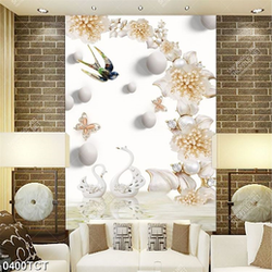 Tranh lụa 3D hoa và chim én