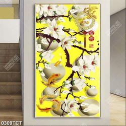 Tranh hoa mộc lan tài lộc và cá chép