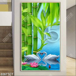 Tranh chim thiên nga và hoa sen