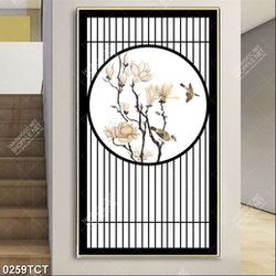 Tranh hoa mẫu đơn in cửa đẹp