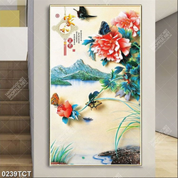 Tranh hoa mẫu đơn điêu khắc