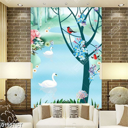 Tranh chim thiên nga và hoa