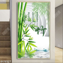 Tranh 3D cây tre và chim thiên nga