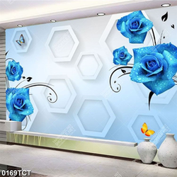 Tranh 3D hoa hồng xanh