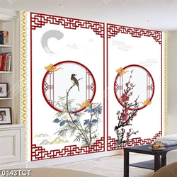 Tranh in tủ cây đào và chim