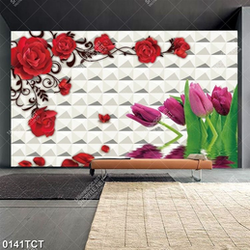 Tranh 3D hoa hồng và hoa tulip