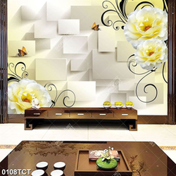 Tranh 3D hoa mẫu đơn vàng