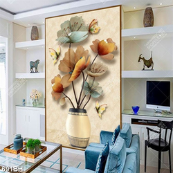 Tranh bình hoa psd những cánh bướm xinh đẹp bên hoa lụa