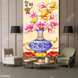 Tranh bình hoa dán tường những bông hoa mộc lan bên đàn cá