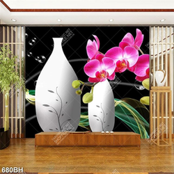 Tranh bình hoa decor nhành hoa phong lan tím khoe sắc hồng