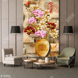 Tranh bình hoa in canvas cành hoa mẫu đơn bên chú chim non