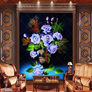 Tranh bình hoa hồng màu tím trên nền màu đen treo tường