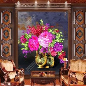 Tranh bình hoa những bông hoa mẫu đơn trên bức tường psd