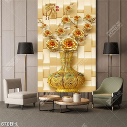 Tranh bình hoa dán tường những bông hoa hồng dáp vàng