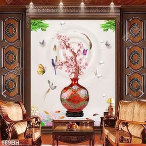 Tranh bình hoa in canvas những bông hoa anh đào khoe sắc