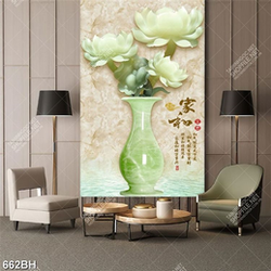 Tranh bình hoa sen giả ngọc bên dòng chữ hán decor