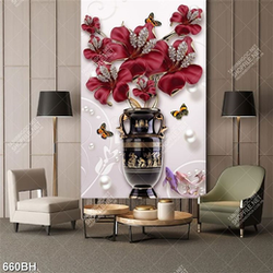 Tranh bình hoa in canvas những bông dâm bụt bên đàn bướm Tranh bình hoa in canvas những bông dâm bụt bên đàn bướm