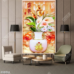 Tranh bình hoa lục bình và mẫu đơn giả ngọc treo tường