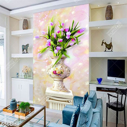 Tranh bình hoa tulip màu tím trên nền giả ngọc trang trí