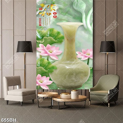 Tranh bình hoa chiếc bình giả ngọc trên nền hoa sen hồng psd