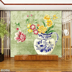 Tranh bình hoa decor những bông hoa nhí trong chiếc bình gốm