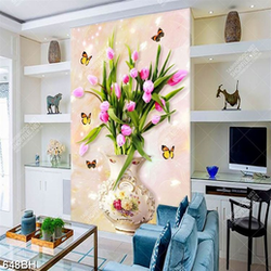 Tranh bình hoa in uv chiếc bình gốm tinh xảo bên hoa tulip