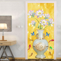 Tranh bình hoa nghệ thuật chiếc bình gốm bên đàn cá giả ngọc