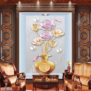 Tranh bình hoa những bông hoa giả ngọc và dáp vàng rực rỡ