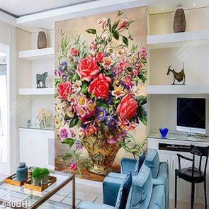 Tranh bình hoa sơn dầu màu sắc ấn tượng treo phòng khách
