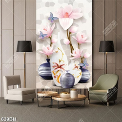 Tranh bình hoa in uv những chú bướm xanh xinh đẹp bên hoa