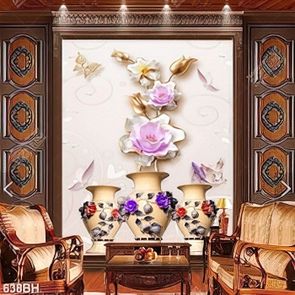 Tranh bình hoa trang trí những bông hoa giả ngọc nở trên bàn